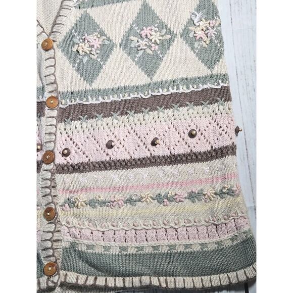 Vintage Jantzen Sweater Vest Women's M Embroidered With Wooden Buttons & Beading - Picture 4 of 12